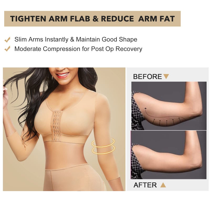 FeelinGirl Arm Shapewear for Women Post Surgical Arm Slimming Compression Sleeves Women Push Up Bra Top Beige S - Image 4