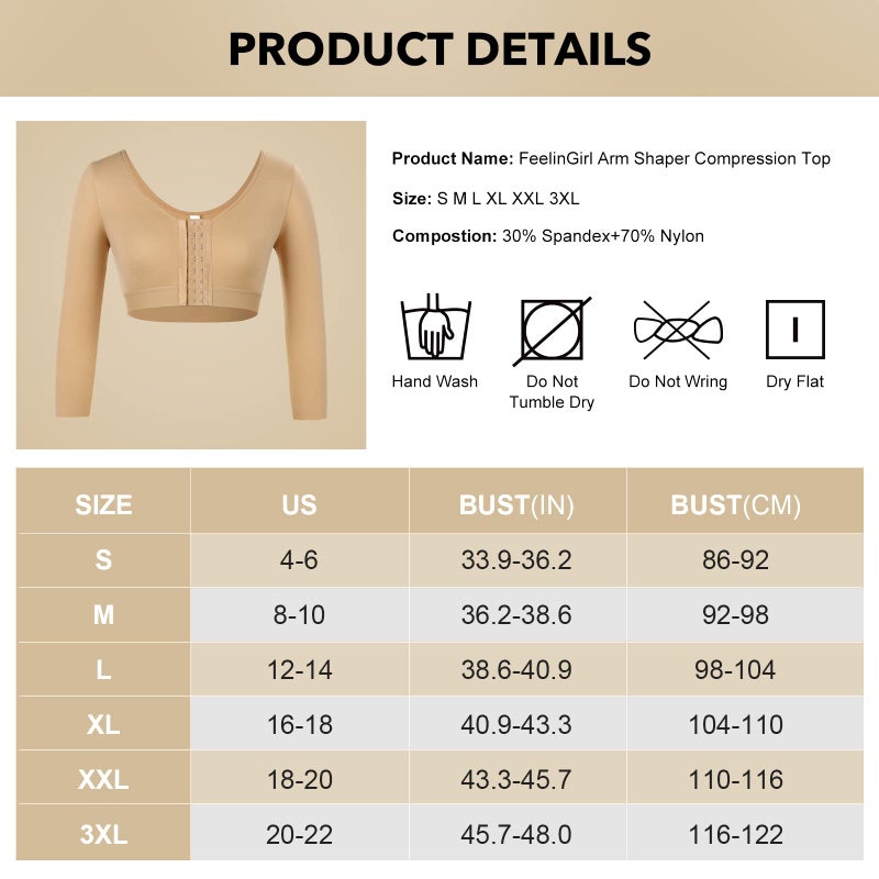 FeelinGirl Arm Shapewear for Women Post Surgical Arm Slimming Compression Sleeves Women Push Up Bra Top Beige S - Image 5