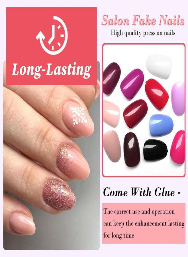 LuckForever 288pc Almond Press On Nails Tips - Short, Oval, False, Artificial Fingernails with Adhesive Tabs for DIY Manicure - Image 3