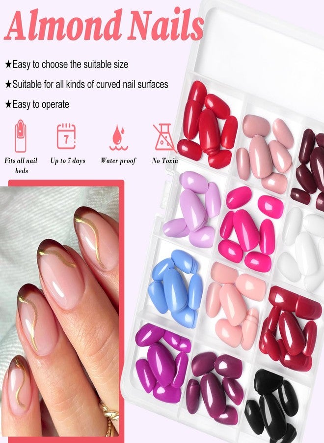 LuckForever 288pc Almond Press On Nails Tips - Short, Oval, False, Artificial Fingernails with Adhesive Tabs for DIY Manicure - Image 4