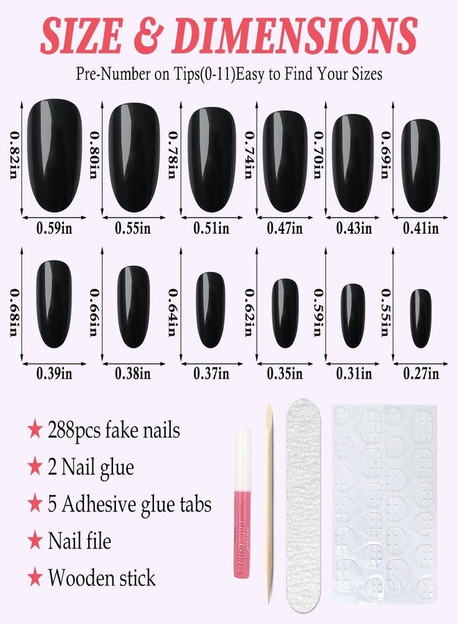LuckForever 288pc Almond Press On Nails Tips - Short, Oval, False, Artificial Fingernails with Adhesive Tabs for DIY Manicure - Image 2