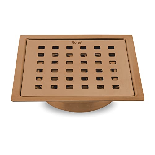 Ruhe® Diamond Flat Cut Floor Drain | Yellow Gold PVD| 304 Stainless Steel Drain Channel | 5 x 5 Inches Waste Water Floor Drain | Drain Channel with Stainless Steel Trap - Image 1