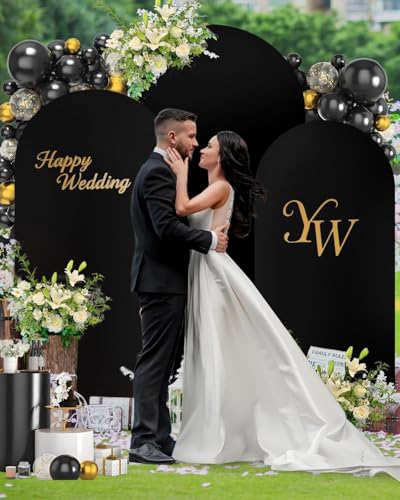 Hemmotop Black Arch Backdrop Cover, Set of 3 (7.2/6.6/6 ft) Wedding Arched Stand Cover, Spandex Arch Covers Stretchy Backdrop for Birthday Party, Baby Shower, Graduation, Decoration, 3 Pieces - Image 2