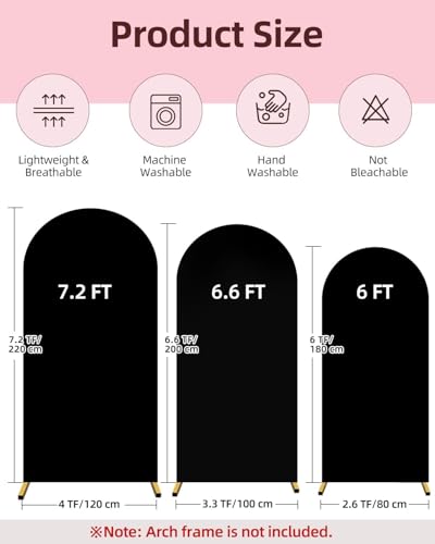 Hemmotop Black Arch Backdrop Cover, Set of 3 (7.2/6.6/6 ft) Wedding Arched Stand Cover, Spandex Arch Covers Stretchy Backdrop for Birthday Party, Baby Shower, Graduation, Decoration, 3 Pieces - Image 3