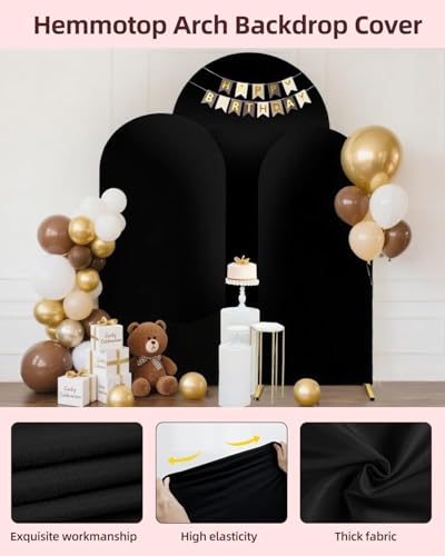 Hemmotop Black Arch Backdrop Cover, Set of 3 (7.2/6.6/6 ft) Wedding Arched Stand Cover, Spandex Arch Covers Stretchy Backdrop for Birthday Party, Baby Shower, Graduation, Decoration, 3 Pieces - Image 4