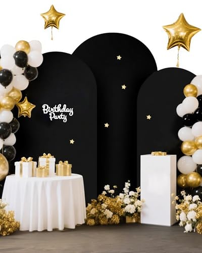 Hemmotop Black Arch Backdrop Cover, Set of 3 (7.2/6.6/6 ft) Wedding Arched Stand Cover, Spandex Arch Covers Stretchy Backdrop for Birthday Party, Baby Shower, Graduation, Decoration, 3 Pieces - Image 1
