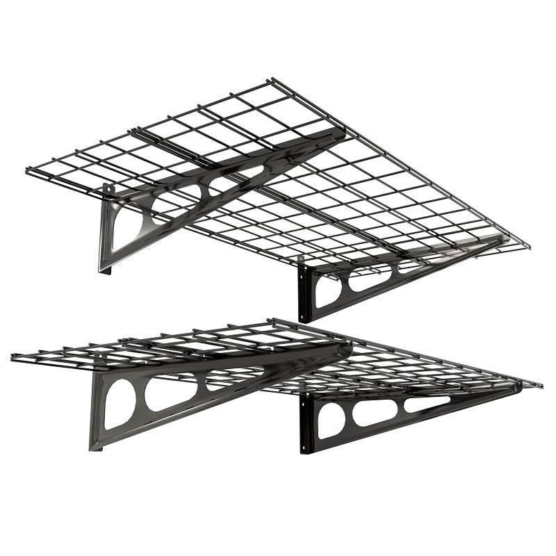 FLEXIMOUNTS 2Pack 2x4ft 24inchby48inch Wall Shelf Garage Storage Rack Wall Mounted Floating Shelves Black