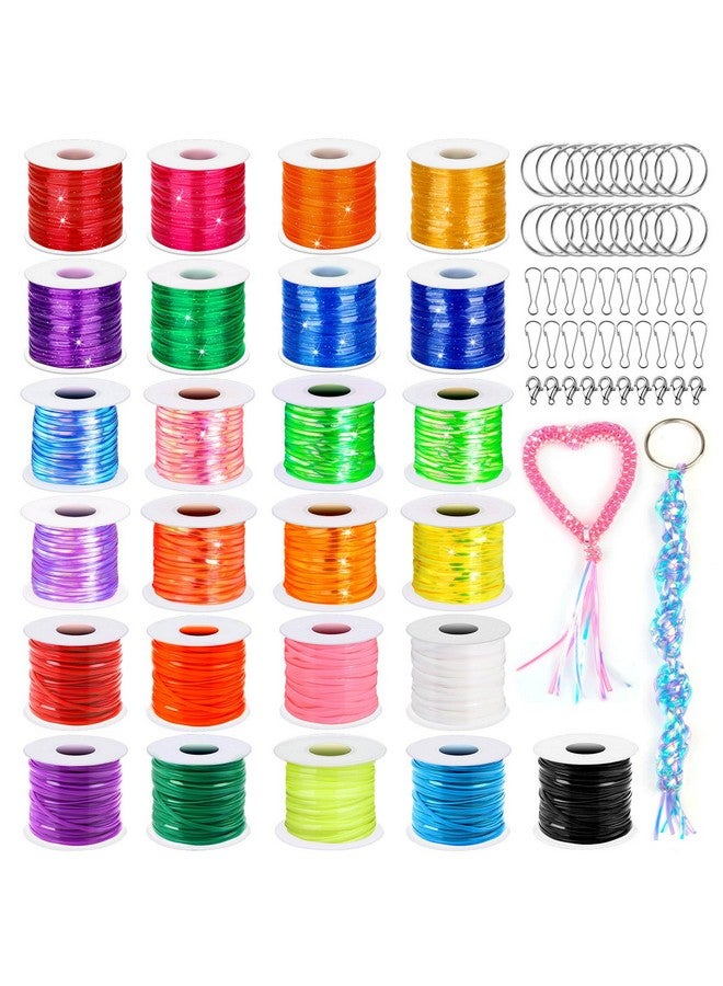 cridoz Lanyard String Kit, Boondoggle String with 25 Rolls Plastic Lacing Cord and 50Pcs Keychain Lanyard Accessories, Gimp String Lanyard Weaving Kit for Keychain Crafts, Bracelet and Lanyards - Image 1