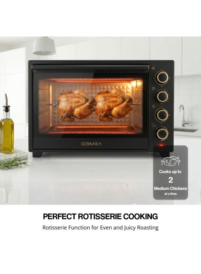 دوميا 48L Toaster Oven with Rotisserie & Convection, 2000W Electric Countertop Oven, 60-Minute Timer, Adjustable Temperature 100-250°C, Bake Tray & Wire Rack Included for Baking, Roasting & Grilling - Image 3
