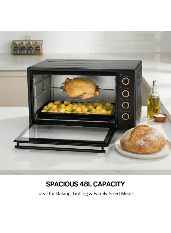 دوميا 48L Toaster Oven with Rotisserie & Convection, 2000W Electric Countertop Oven, 60-Minute Timer, Adjustable Temperature 100-250°C, Bake Tray & Wire Rack Included for Baking, Roasting & Grilling - Image 2