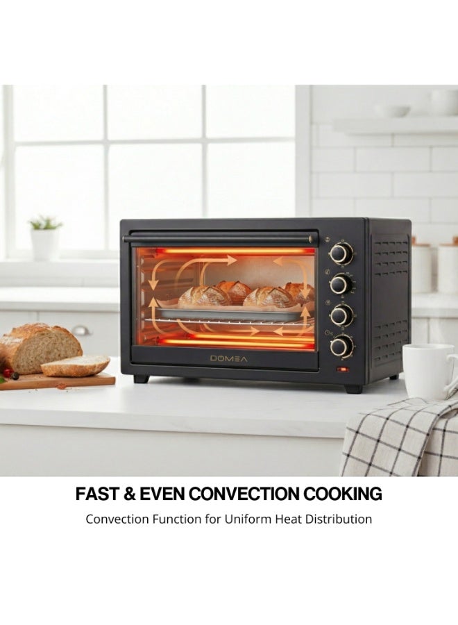 دوميا 48L Toaster Oven with Rotisserie & Convection, 2000W Electric Countertop Oven, 60-Minute Timer, Adjustable Temperature 100-250°C, Bake Tray & Wire Rack Included for Baking, Roasting & Grilling - Image 5