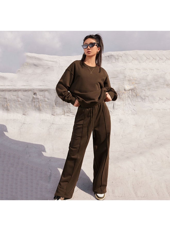 NIBEMINENT Women Fall Fashion Tracksuits Casual Long Sleeved Pullover Sets Two Piece Set Spring Solid Color Round Neck Pullover Pants Suits - Image 1