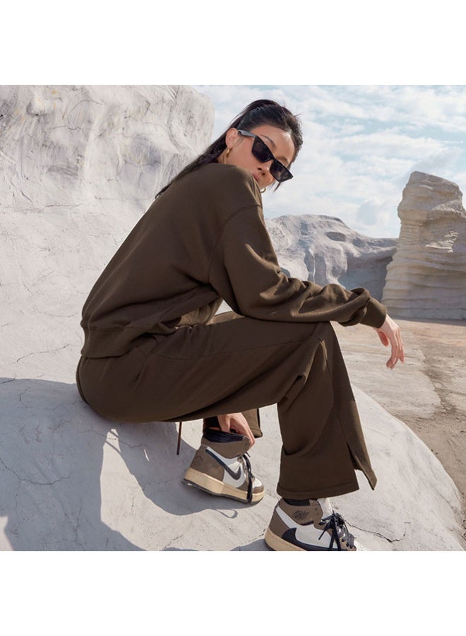 NIBEMINENT Women Fall Fashion Tracksuits Casual Long Sleeved Pullover Sets Two Piece Set Spring Solid Color Round Neck Pullover Pants Suits - Image 2