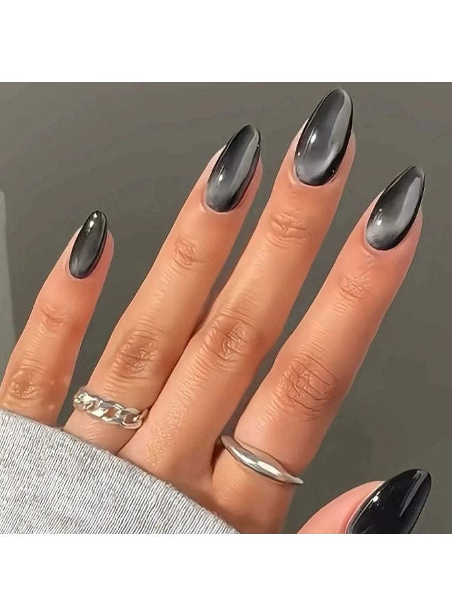 Goolsky أظافر لوزية طويلة فاخرة قابلة للصق مع عين قطة سوداء لجاذبية غامضة - Image 1