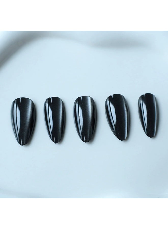 Goolsky أظافر لوزية طويلة فاخرة قابلة للصق مع عين قطة سوداء لجاذبية غامضة - Image 4