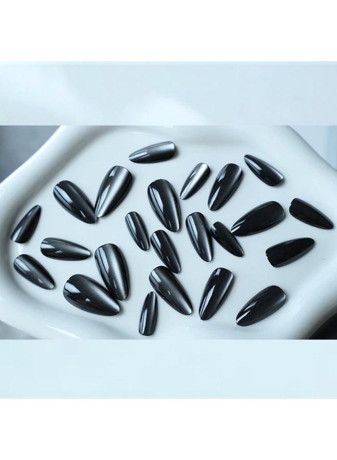 Goolsky أظافر لوزية طويلة فاخرة قابلة للصق مع عين قطة سوداء لجاذبية غامضة - Image 3