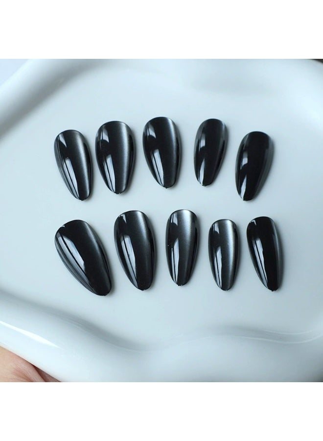 Goolsky أظافر لوزية طويلة فاخرة قابلة للصق مع عين قطة سوداء لجاذبية غامضة - Image 2