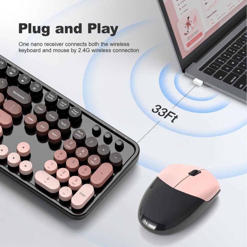 MOFII Wireless Keyboard and Mouse Combo, Retro Full Size Typewriter Keyboard with Number Pad and Sport Car Mouse for PC Computer Desktop Laptop Windows (Black Colorful) - Image 2
