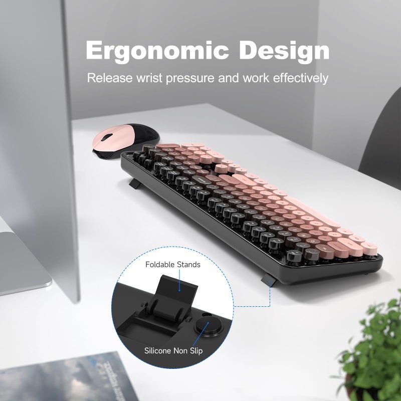 MOFII Wireless Keyboard and Mouse Combo, Retro Full Size Typewriter Keyboard with Number Pad and Sport Car Mouse for PC Computer Desktop Laptop Windows (Black Colorful) - Image 3
