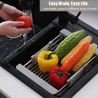 Lipsa Enterprise Expandable Dish Drying Rack Over Sink Stainless Steel and Plastic Dish Basket Drainer with Adjustable Arms Functional Kitchen Sink Organizer Tableware - Image 5