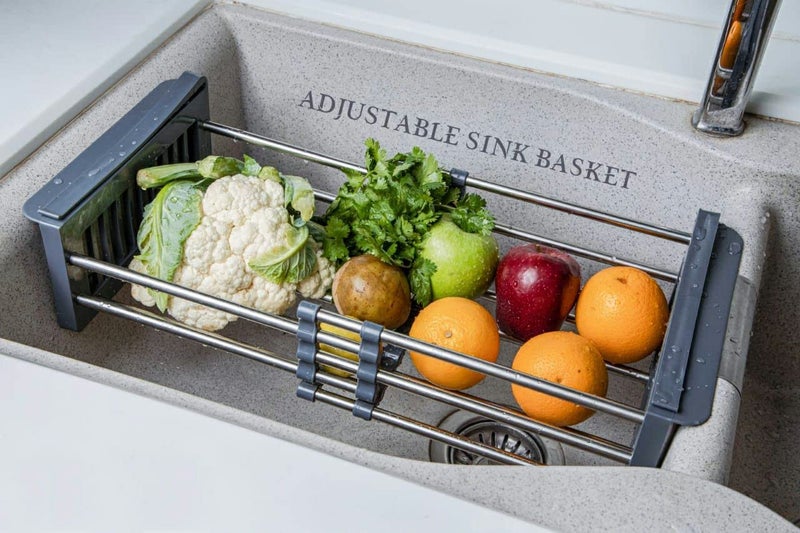 Lipsa Enterprise Expandable Dish Drying Rack Over Sink Stainless Steel and Plastic Dish Basket Drainer with Adjustable Arms Functional Kitchen Sink Organizer Tableware - Image 4