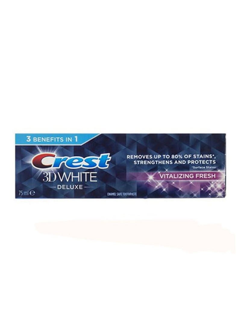 Crest 3D White Deluxe 3 In 1 Enamel Safe Toothpaste Vitalizing Fresh Vitalizing Fresh 75ml Bundle 3 pieces - Image 2