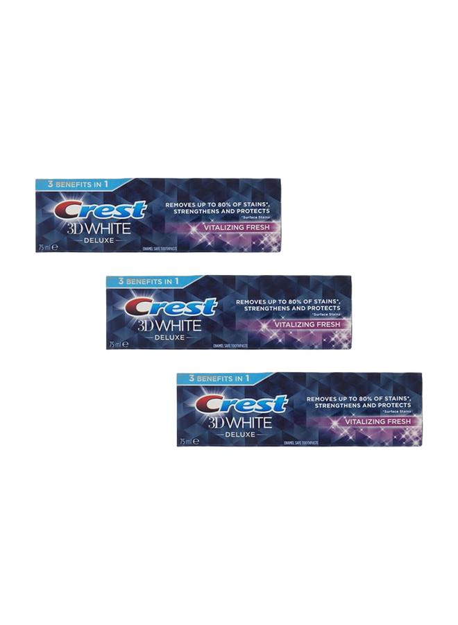 Crest 3D White Deluxe 3 In 1 Enamel Safe Toothpaste Vitalizing Fresh Vitalizing Fresh 75ml Bundle 3 pieces - Image 1