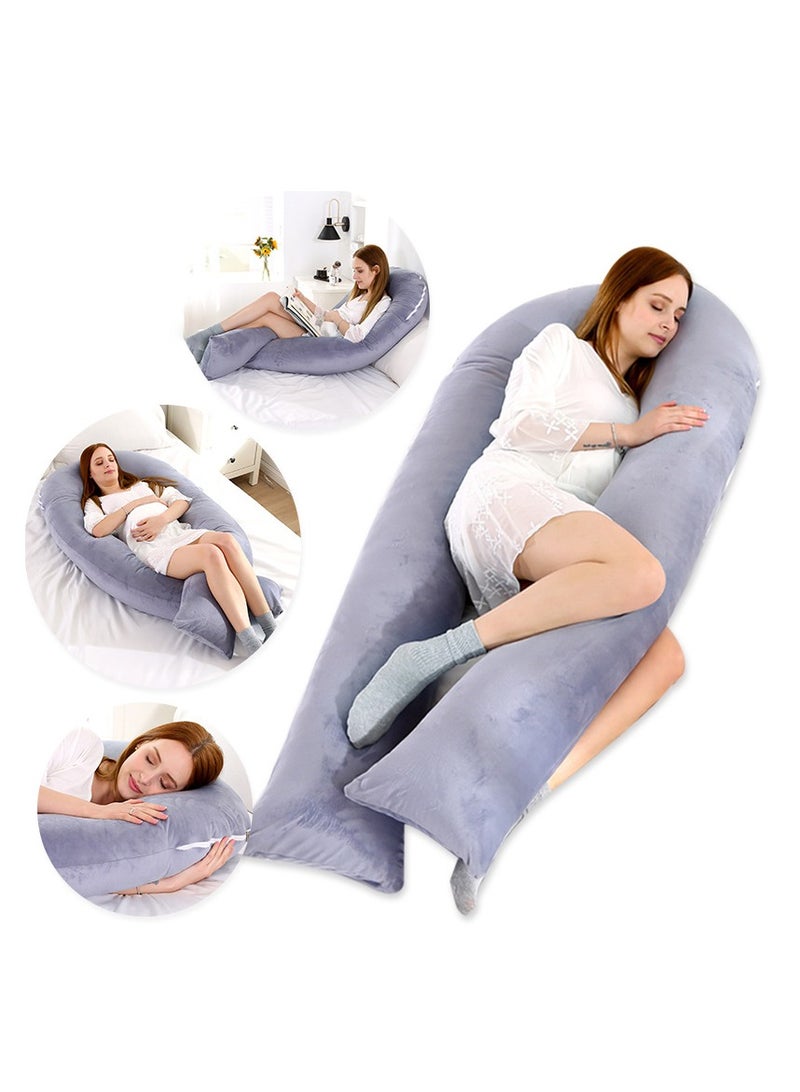 U-shaped cotton maternity pillow waist pillow core multifunctional side sleeping pillow nursing pillow removable and washable U-shaped body support back hip leg abdomen pregnant women must-have pillow pillow Specifications: crystal velvet gray - Image 1
