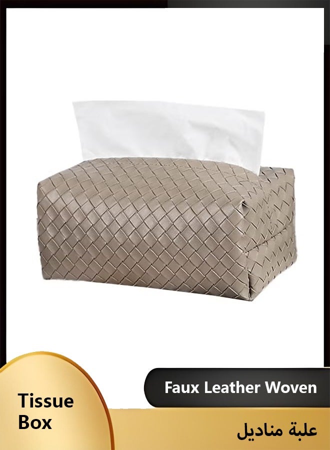 فلاي رود أغطية علب مناديل ورقية مستطيلة الشكل مستطيلة الشكل مكعبة من الجلد الصناعي منسوجة من الجلد الصناعي لأغطية علب المناديل الورقية المنسوجة لحامل صينية تنظيم صينية للمنزل مكتب مكتب مكتب ديكور حمام السيار - Image 1