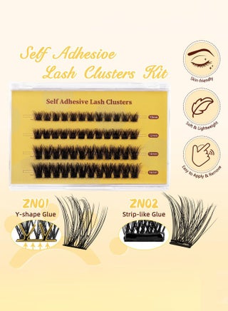 Self Adhesive Eyelashes Natural Look, No Glue Needed Lash Clusters with Eyelash Clusters Tweezer, 48 Pcs Reusable Lashes Self Adhesive for Beginners, DIY Lash Extensions for Home Use - view 2