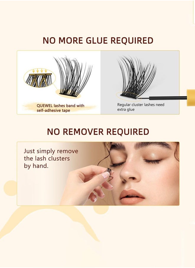 FLYROAD - Self Adhesive Eyelashes Natural Look, No Glue Needed Lash Clusters with Eyelash Clusters Tweezer, 48 Pcs Reusable Lashes Self Adhesive for Beginners, DIY Lash Extensions for Home Use - Image 1