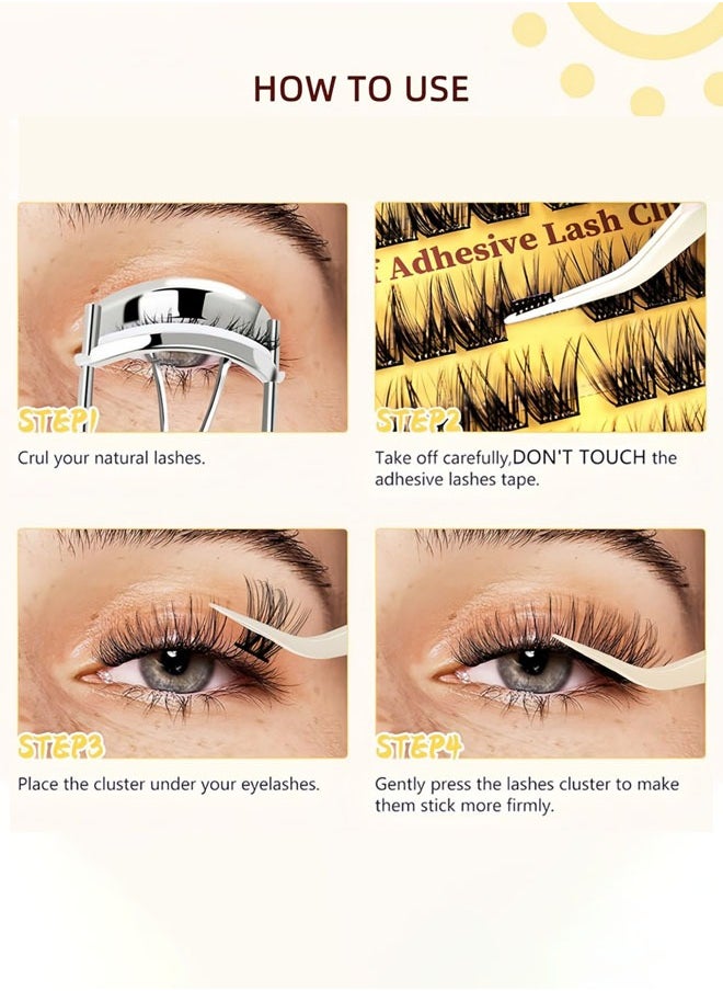FLYROAD - Self Adhesive Eyelashes Natural Look, No Glue Needed Lash Clusters with Eyelash Clusters Tweezer, 48 Pcs Reusable Lashes Self Adhesive for Beginners, DIY Lash Extensions for Home Use - Image 1