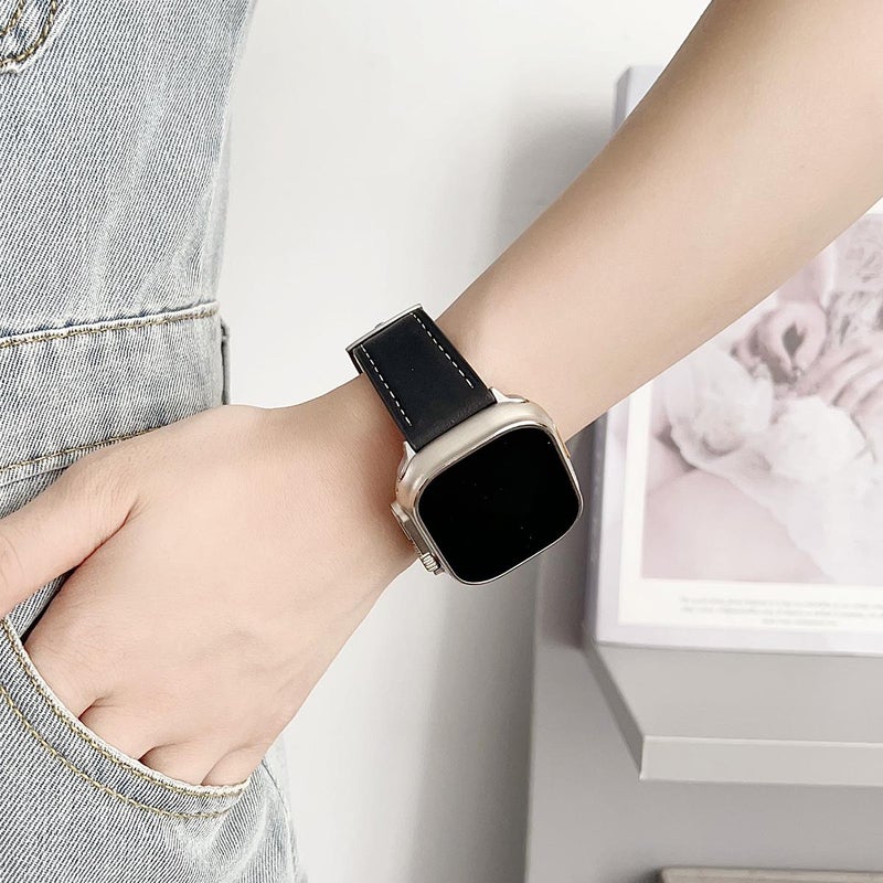 إيروريكس لساعة Apple Watch 38 / 40 / 41 / S10 42 مم سوار ساعة من الجلد الأسود الناعم من Shark (رمادي) - Image 4