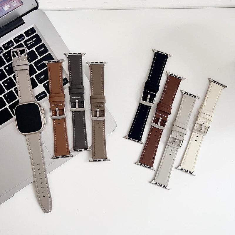 إيروريكس لساعة Apple Watch 38 / 40 / 41 / S10 42 مم سوار ساعة من الجلد الأسود الناعم من Shark (رمادي) - Image 2