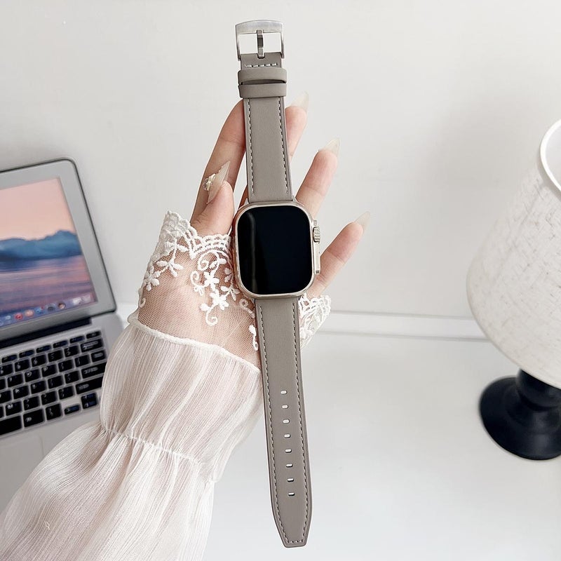 إيروريكس لساعة Apple Watch 38 / 40 / 41 / S10 42 مم سوار ساعة من الجلد الأسود الناعم من Shark (رمادي) - Image 1