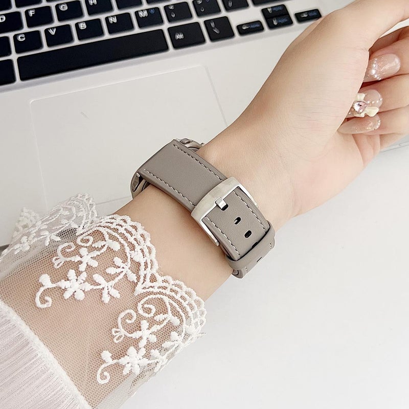 إيروريكس لساعة Apple Watch 38 / 40 / 41 / S10 42 مم سوار ساعة من الجلد الأسود الناعم من Shark (رمادي) - Image 5