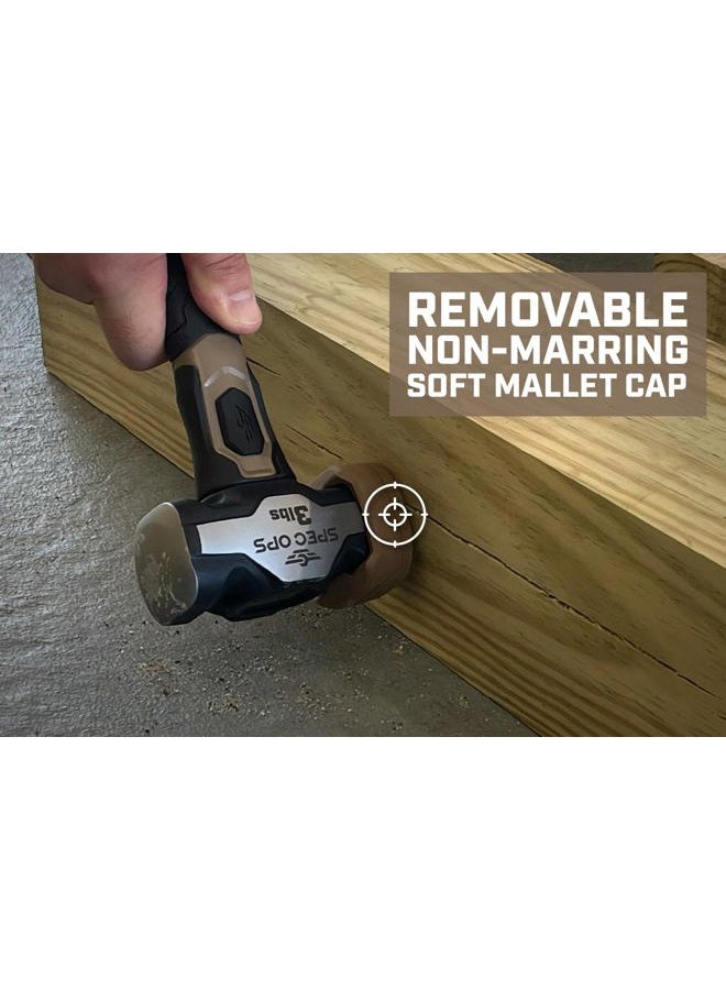 Spec-Ops Tools Drilling Hammer, 3 lbs Sledge Hammer with Fiberglass Handle & Soft Mallet Face - Image 3