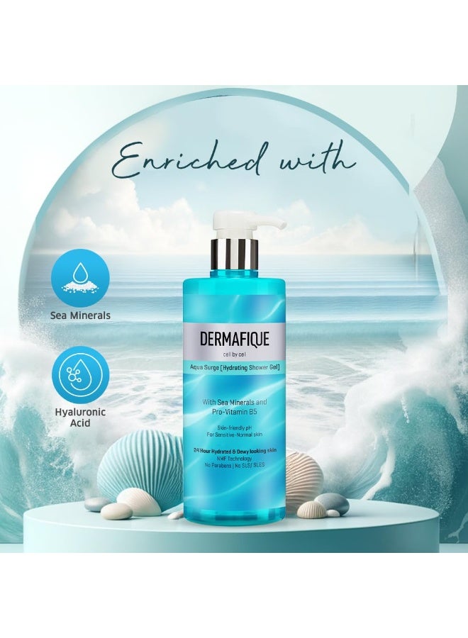 Dermafique Aqua Surge Shower Gel 500ml, Body Wash for Women & Men, 24 hrs Hydrated & Dewy skin, No Parabens/SLS/SLES, with Pro Vitamin B5 & NMF, Sensitive, Dry, Oily, Normal Skin | Dermat Tested - Image 4