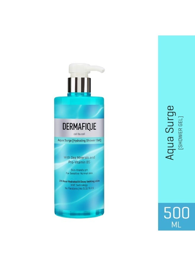 Dermafique Aqua Surge Shower Gel 500ml, Body Wash for Women & Men, 24 hrs Hydrated & Dewy skin, No Parabens/SLS/SLES, with Pro Vitamin B5 & NMF, Sensitive, Dry, Oily, Normal Skin | Dermat Tested - Image 2