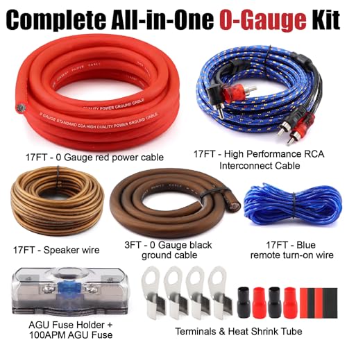 Fuzbaxy 0 Gauge Complete Car Audio Amplifier Wiring Kit,3000W Power Cable with Fuse & RCA for Subwoofer, Speaker Installation (17ft Cables,CCA Ground Wire) - Image 2