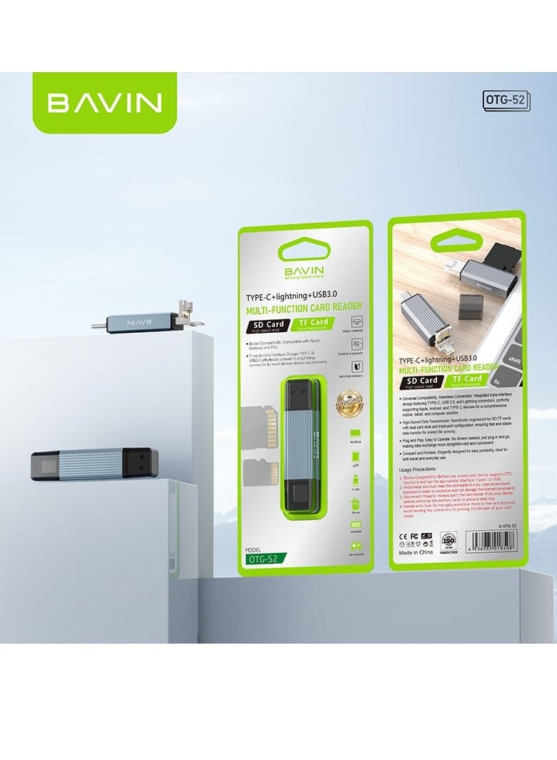 بافين قارئ بطاقات متعدد الوظائف 3 في 1 من النوع C إلى USB 3.0 + موصل iPhone مع فتحة قارئ بطاقة SD وبطاقة TF لأجهزة iPhone والكمبيوتر اللوحي والأجهزة المحمولة - Image 5