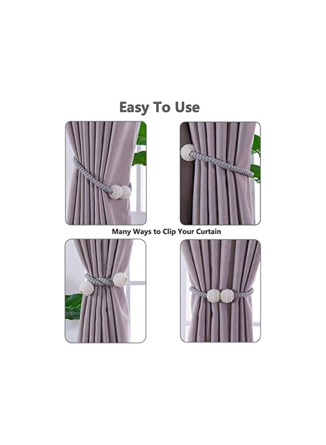 The Bros 4 Pack Magnetic Curtain Tiebacks, Decorative Curtain Holdbacks for Window Décor (Grey)  - Image 2