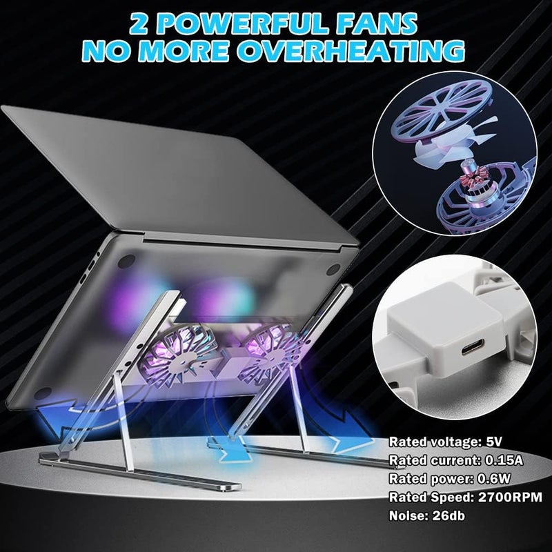 Adjustable Laptop Stand with Cooling Pad and RGB Fans for 10 - 17 . 3" Notebooks - Image 3