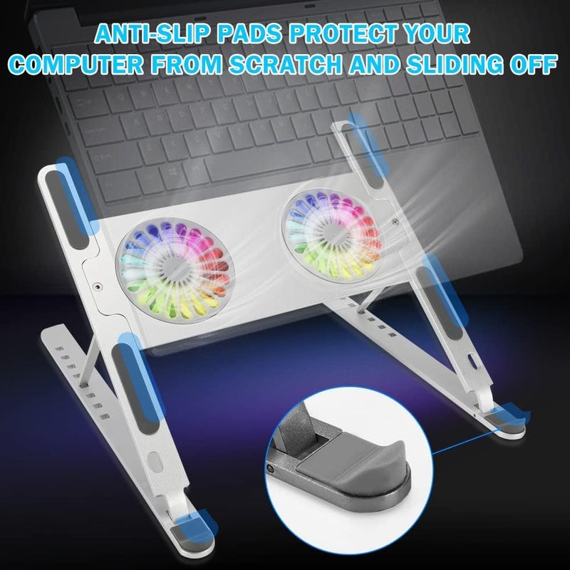 Adjustable Laptop Stand with Cooling Pad and RGB Fans for 10 - 17 . 3" Notebooks - Image 2