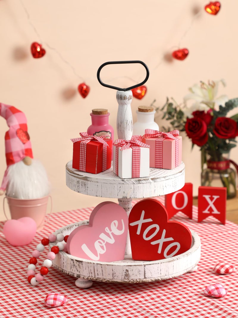 NEWLIGHTURE Valentine's Day Tiered Tray Decor  3 Pcs Mini Wooden Presents  Farmhouse Valentine's Day Home Decor with Bowknot  Valentine's Day Centerpiece for Table - Image 5