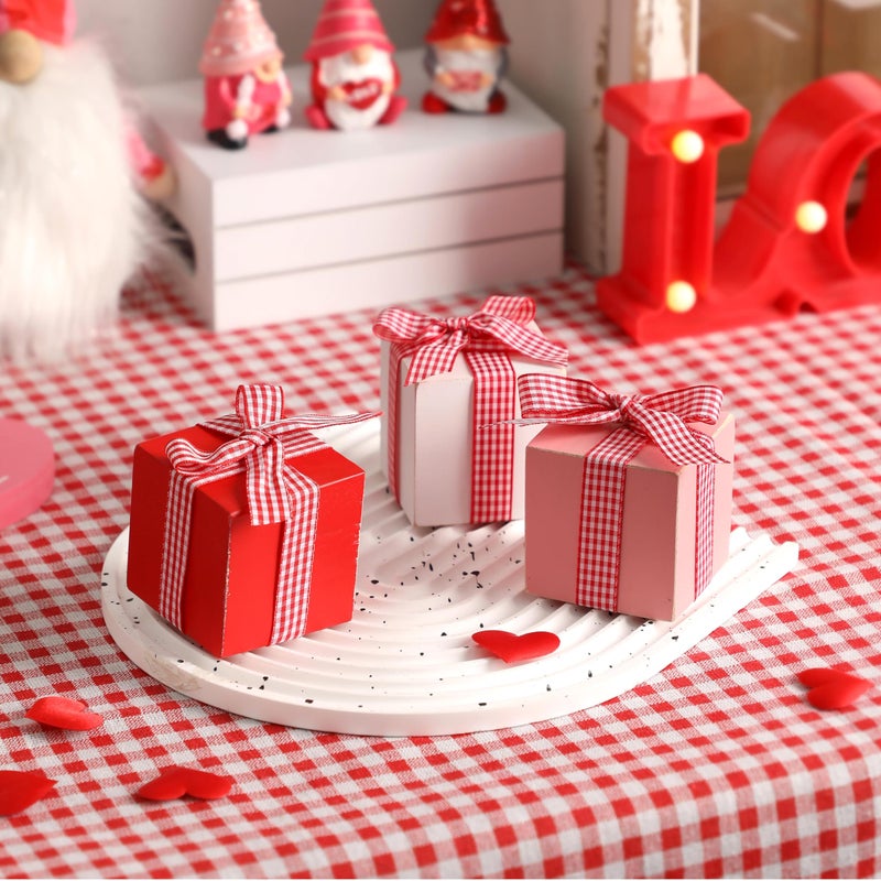NEWLIGHTURE Valentine's Day Tiered Tray Decor  3 Pcs Mini Wooden Presents  Farmhouse Valentine's Day Home Decor with Bowknot  Valentine's Day Centerpiece for Table - Image 1