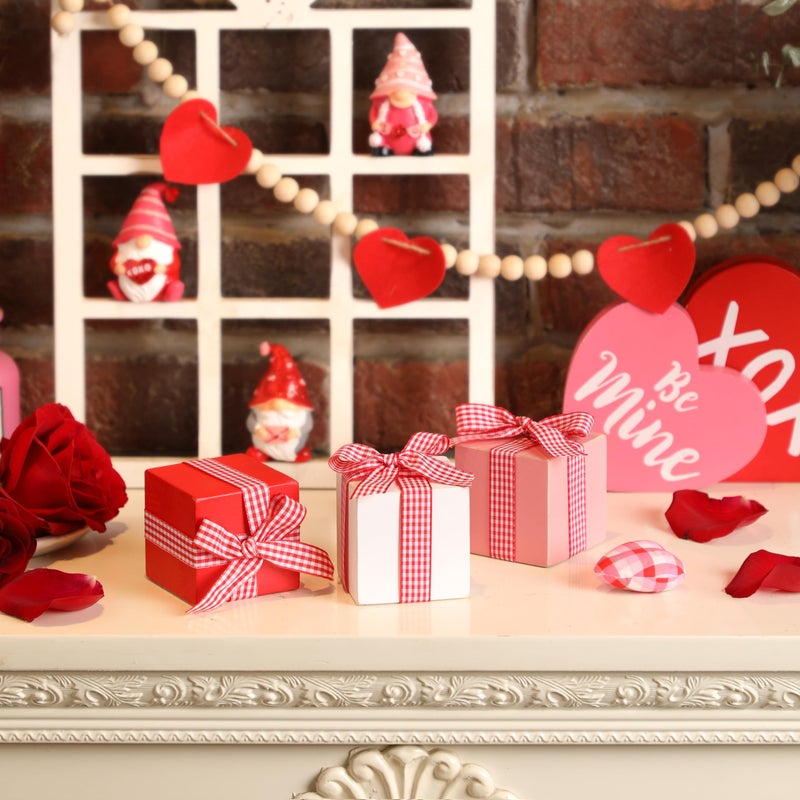 NEWLIGHTURE Valentine's Day Tiered Tray Decor  3 Pcs Mini Wooden Presents  Farmhouse Valentine's Day Home Decor with Bowknot  Valentine's Day Centerpiece for Table - Image 3