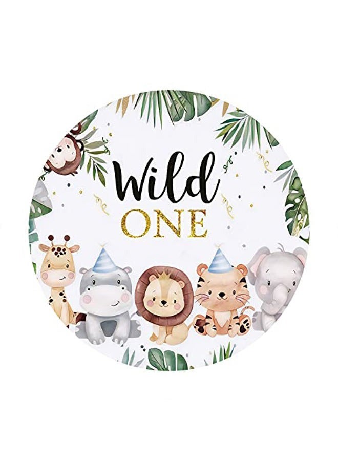 Leyiyi 7.2x7.2ft Wild One Round Backdrop Cover Jungle Safari Animals Circle Backdrop Stand Cover Tropical Leaves Forest Zoo Photography Background for Boys Birthday Party Baby Shower Cake Table Banner - Image 4