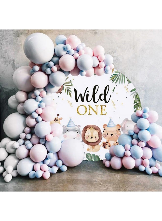 Leyiyi 7.2x7.2ft Wild One Round Backdrop Cover Jungle Safari Animals Circle Backdrop Stand Cover Tropical Leaves Forest Zoo Photography Background for Boys Birthday Party Baby Shower Cake Table Banner - Image 3