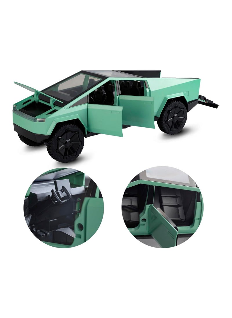 XHD - Toy Pickup Truck 1/24 Cybertruck Die-cast Metal Model Car, With Sound and Light Pull Back, Suitable for Children Aged 3 and Above as Birthday Gifts (GREEN) - Image 1